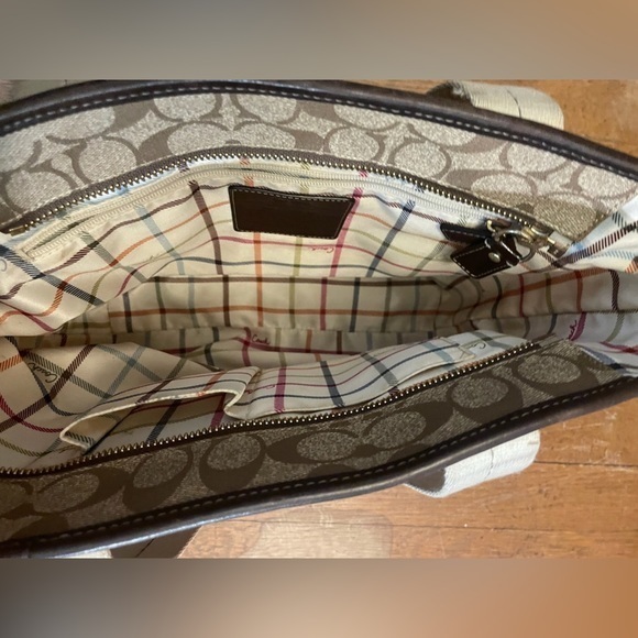 COACH Chelsea Heritage Stripe bag, beige and brown leather vintage - Picture 5 of 7